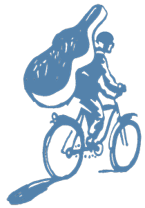 Duxbury Music Festival icon of a biker riding with a cello on her back.